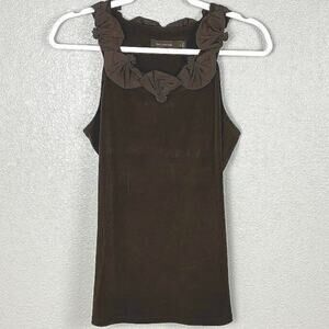 The Limited Women's Size Small Brown Ruffle Neck Polyester Blend Sleeveless Top